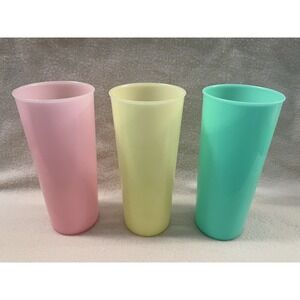3 Vintage Tupperware Pastel Pink, Yellow & Green Tumbler Cups 16oz #107 Plastic